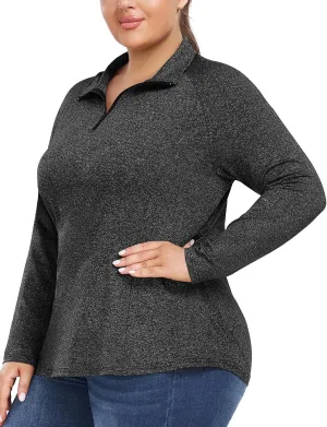 FOREYOND Womens Plus Size Workout Tops Long Sleeve Quarter Zip Pullover Althetic Shirts Moisture Wicking Hiking Clothes