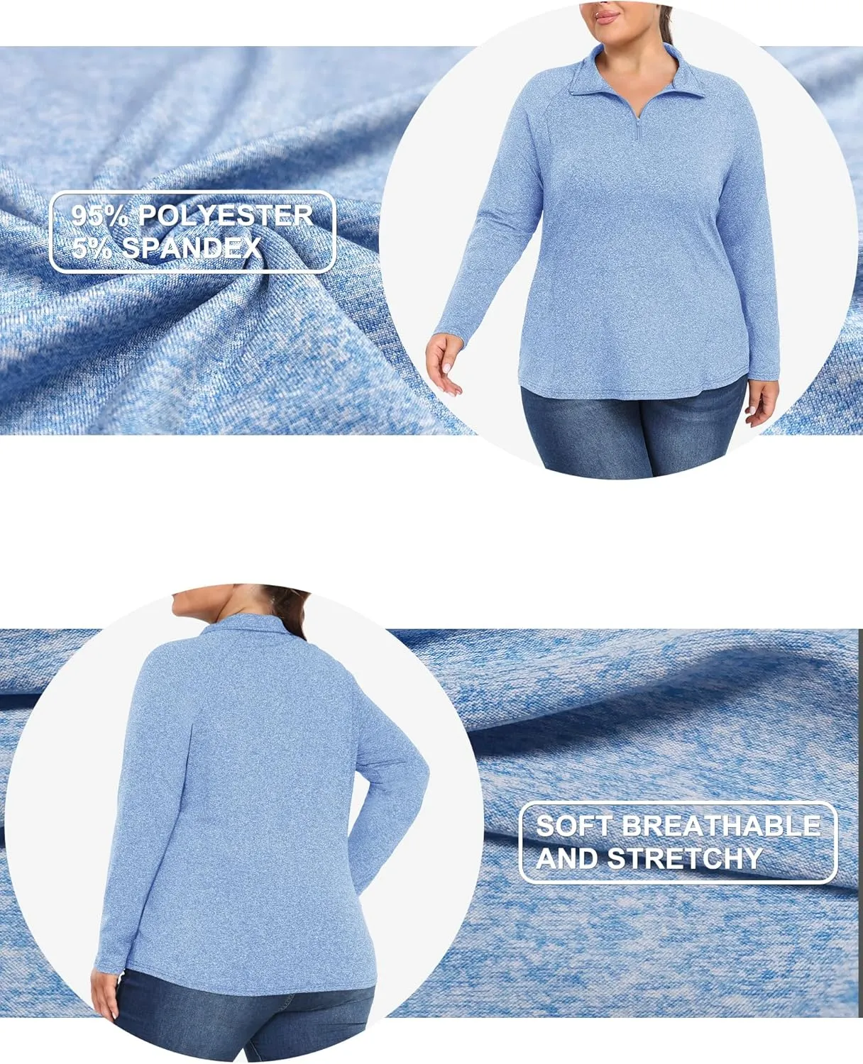 FOREYOND Womens Plus Size Workout Tops Long Sleeve Quarter Zip Pullover Althetic Shirts Moisture Wicking Hiking Clothes
