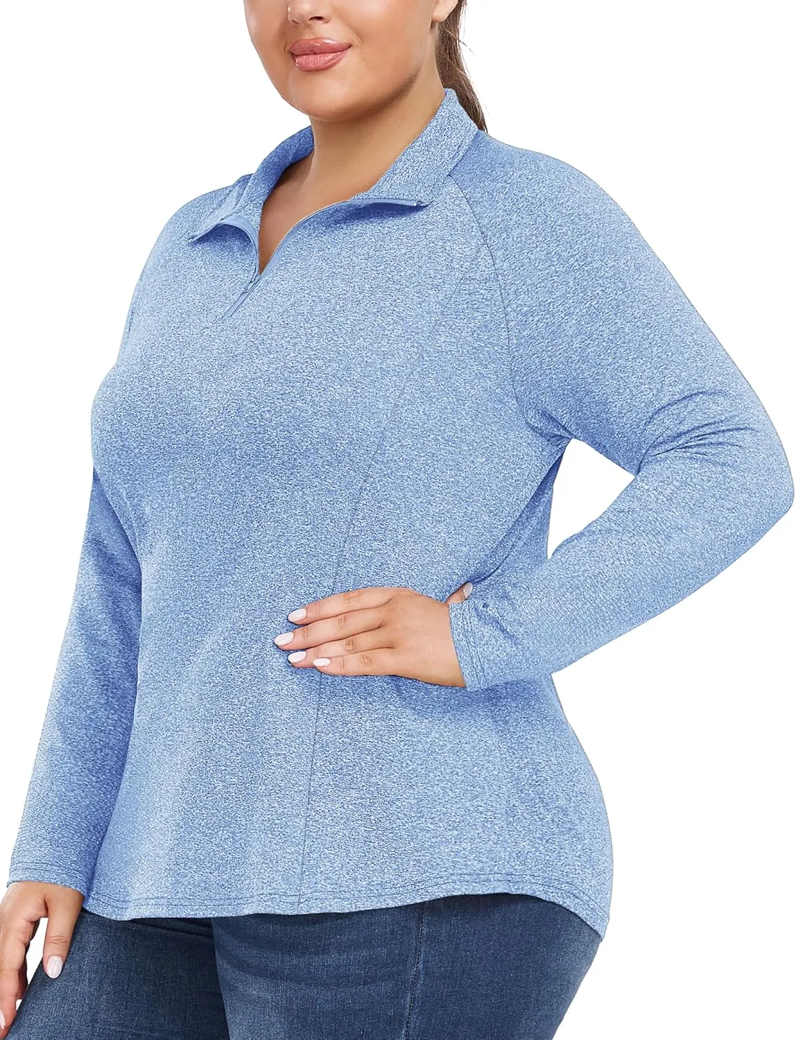 FOREYOND Womens Plus Size Workout Tops Long Sleeve Quarter Zip Pullover Althetic Shirts Moisture Wicking Hiking Clothes