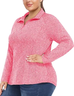 FOREYOND Womens Plus Size Workout Tops Long Sleeve Quarter Zip Pullover Althetic Shirts Moisture Wicking Hiking Clothes