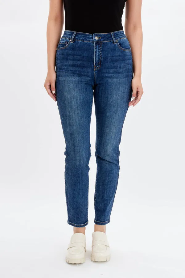 Frank Lyman Dark Blue Sparkle Denim Jean Pants