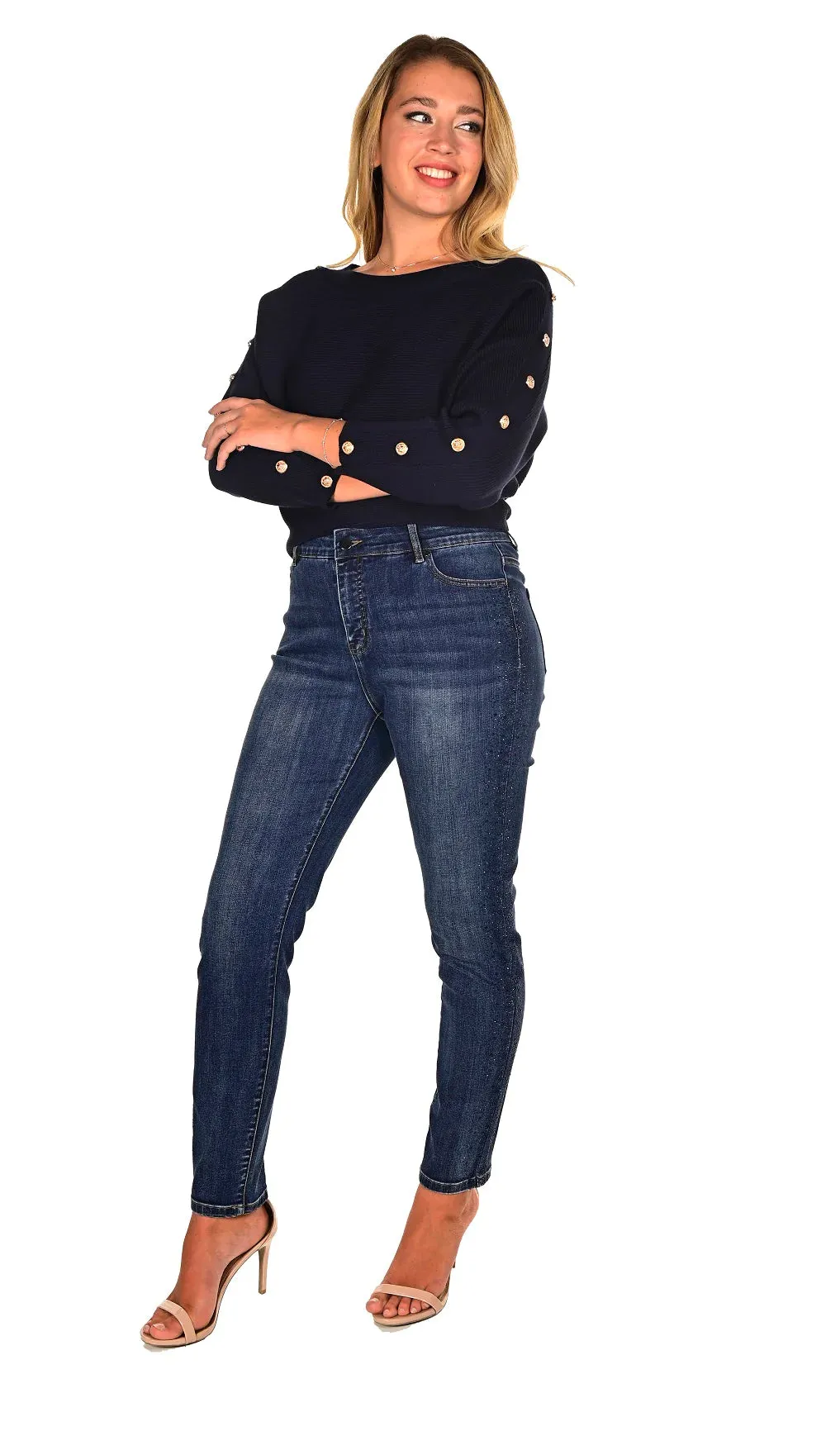 Frank Lyman Dark Blue Sparkle Denim Jean Pants