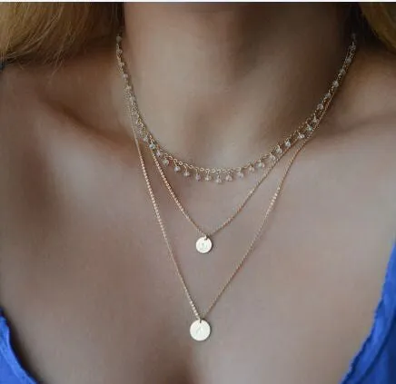 Free Shipping Clearance Faux Crystal Beads Sequins Multi-Layered Necklace For Women