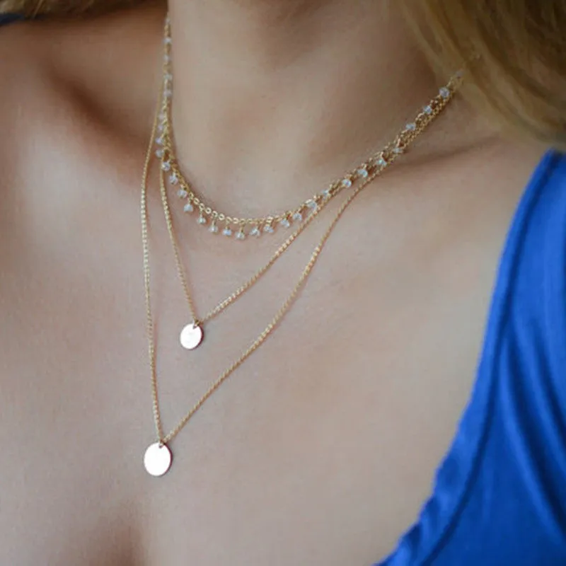 Free Shipping Clearance Faux Crystal Beads Sequins Multi-Layered Necklace For Women
