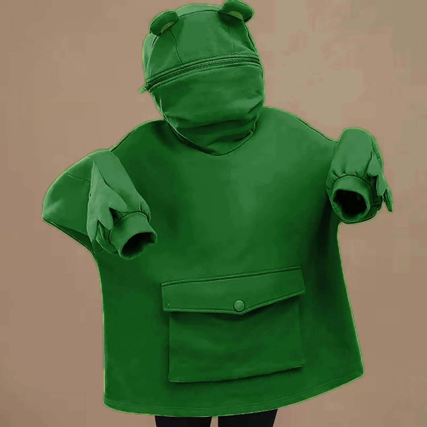 Frog Hoodies for Teen Girls Cute Hoodies Pullover Oversized Kawaii Hooded Sweatshirt Zipper Mouth Frog Hoodie for Women