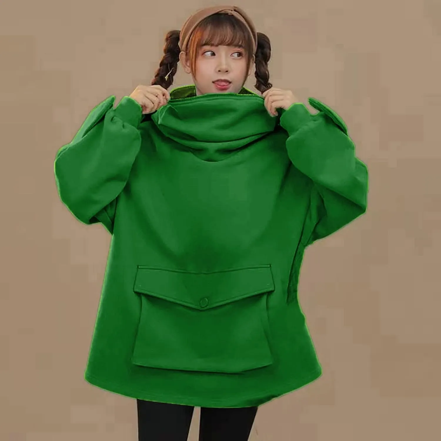 Frog Hoodies for Teen Girls Cute Hoodies Pullover Oversized Kawaii Hooded Sweatshirt Zipper Mouth Frog Hoodie for Women