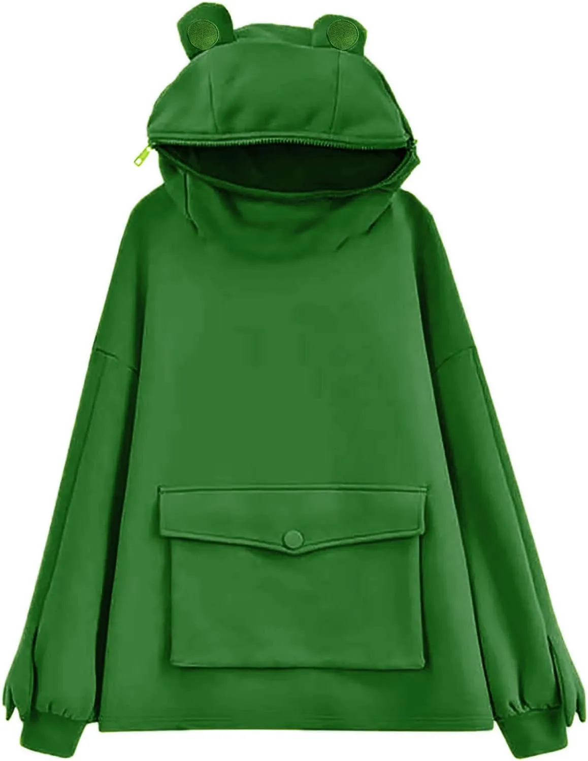 Frog Hoodies for Teen Girls Cute Hoodies Pullover Oversized Kawaii Hooded Sweatshirt Zipper Mouth Frog Hoodie for Women