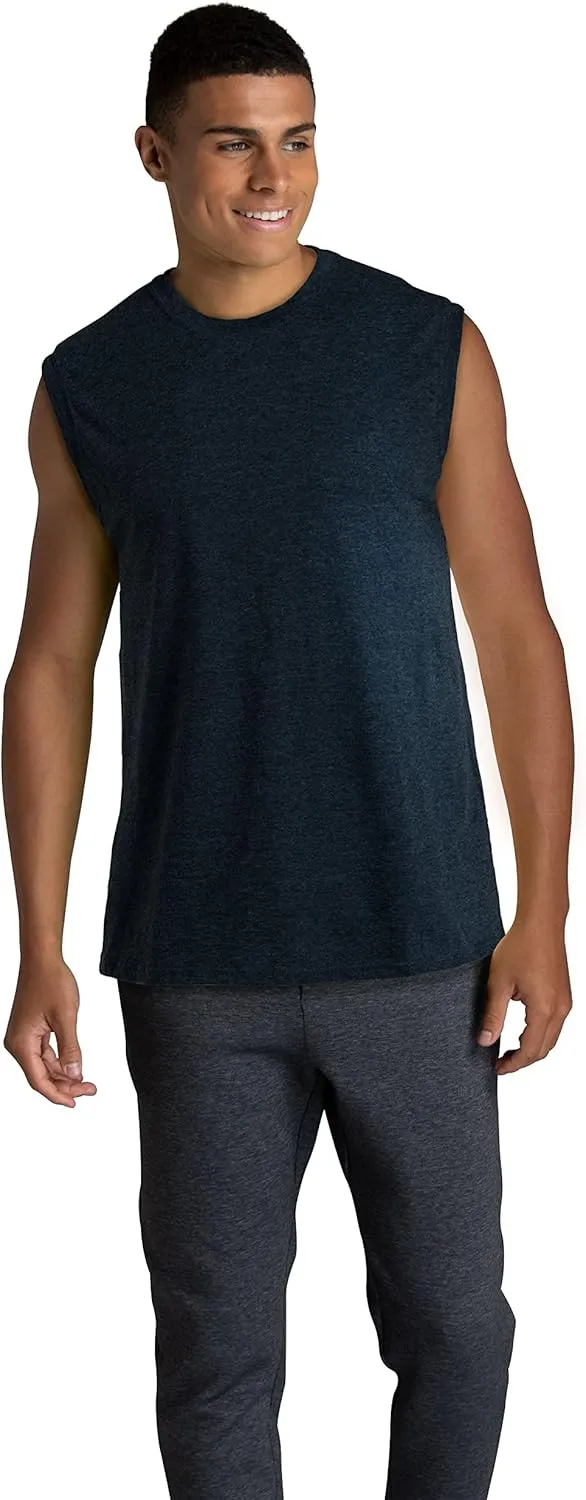 Fruit of the Loom Men's EverSoft Cotton Sleeveless Moisture Wicking T-Shirts with Odor Control