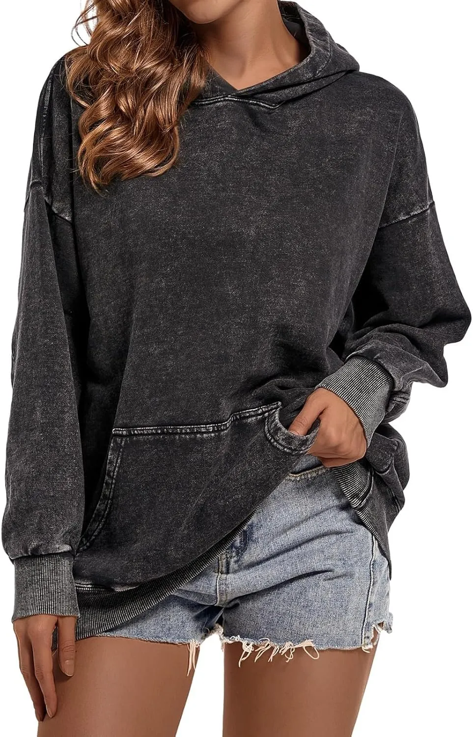 FZVYD Womens Hoodies Pullover Oversized Hoodie Cotton Hooded Couples Vintage 2024 Trendy Washed Streetwear Sweatshirt Tops
