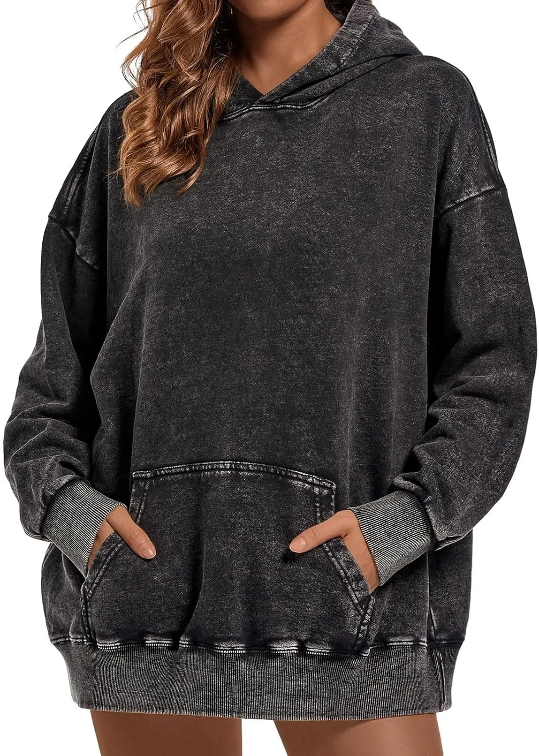 FZVYD Womens Hoodies Pullover Oversized Hoodie Cotton Hooded Couples Vintage 2024 Trendy Washed Streetwear Sweatshirt Tops