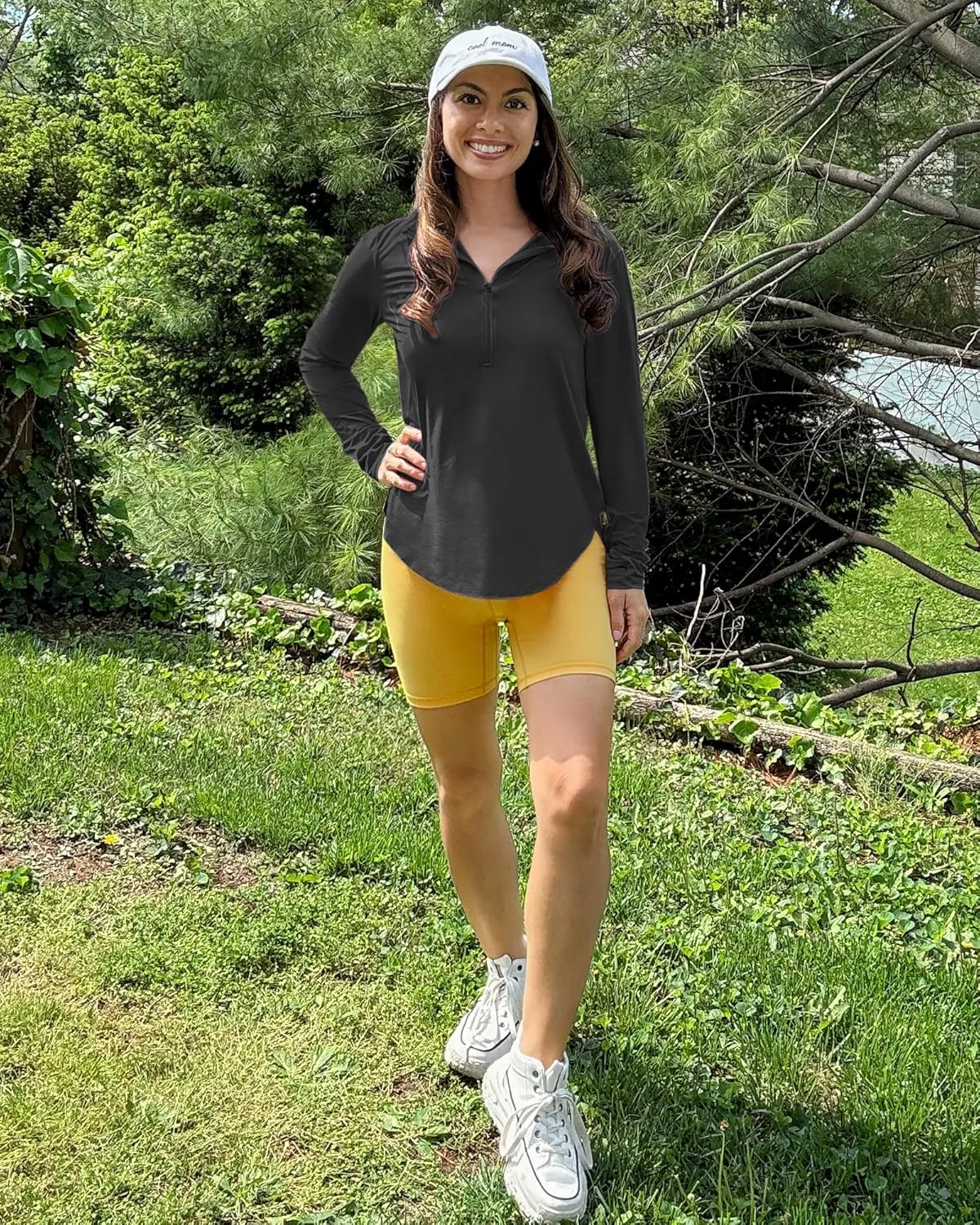 G4Free Lightbreeze Womens UPF 50  Sun Shirts with Hoodie Long Sleeve Workout Tops Half Zip Rash Guard Hiking Fishing