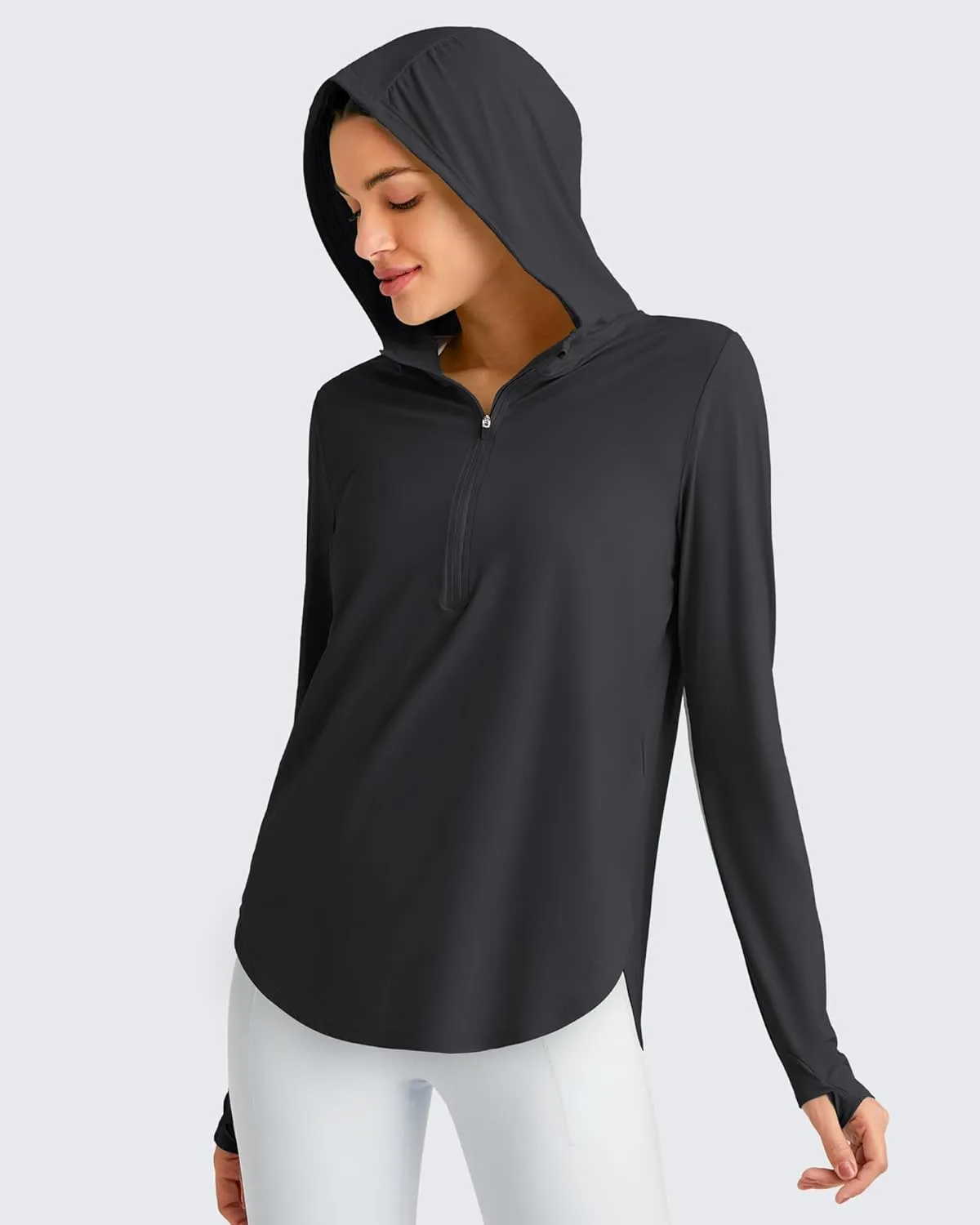 G4Free Lightbreeze Womens UPF 50  Sun Shirts with Hoodie Long Sleeve Workout Tops Half Zip Rash Guard Hiking Fishing