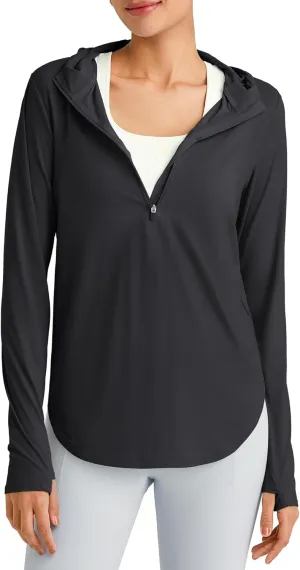 G4Free Lightbreeze Womens UPF 50  Sun Shirts with Hoodie Long Sleeve Workout Tops Half Zip Rash Guard Hiking Fishing