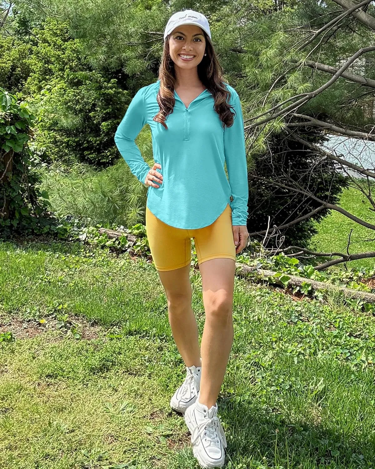 G4Free Lightbreeze Womens UPF 50  Sun Shirts with Hoodie Long Sleeve Workout Tops Half Zip Rash Guard Hiking Fishing