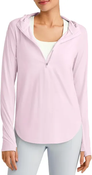 G4Free Lightbreeze Womens UPF 50  Sun Shirts with Hoodie Long Sleeve Workout Tops Half Zip Rash Guard Hiking Fishing