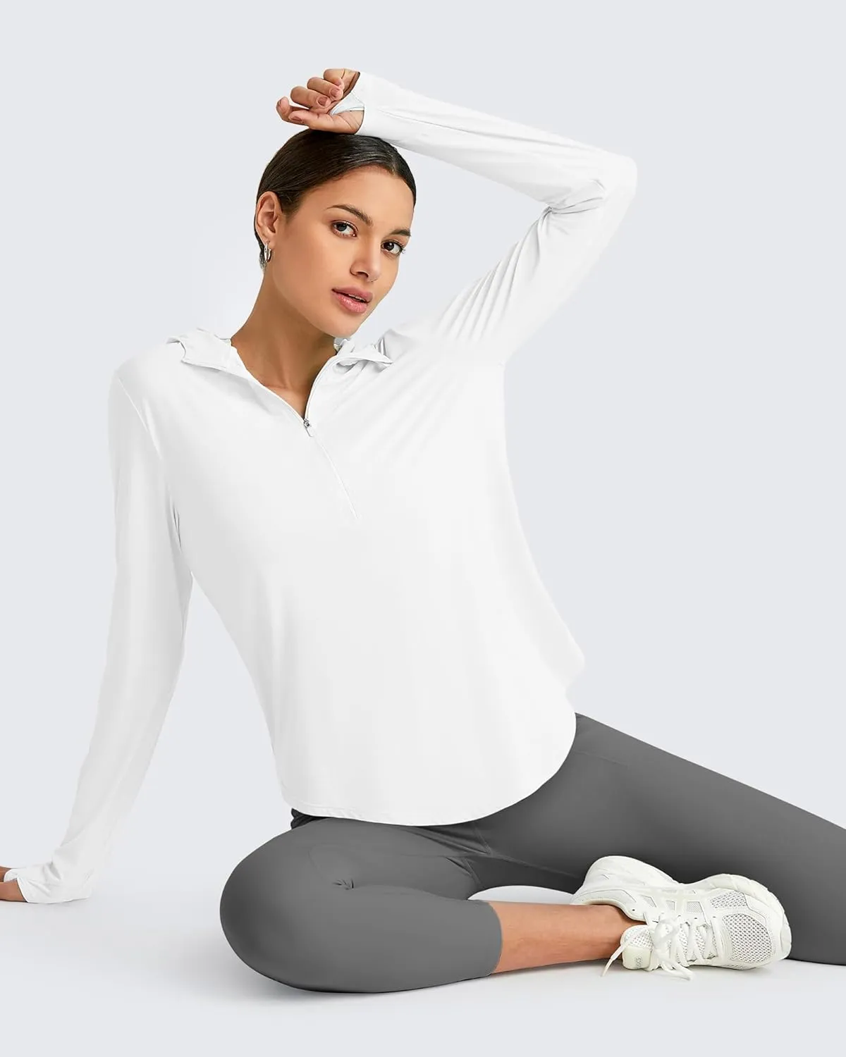 G4Free Lightbreeze Womens UPF 50  Sun Shirts with Hoodie Long Sleeve Workout Tops Half Zip Rash Guard Hiking Fishing