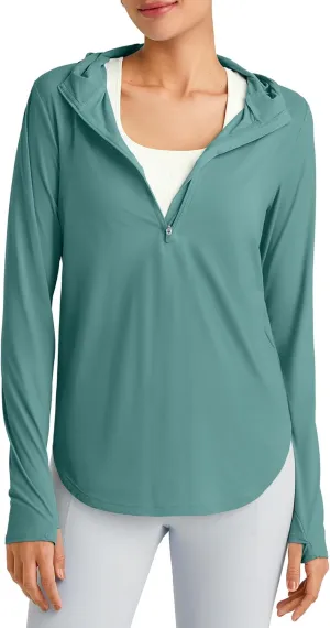 G4Free Lightbreeze Womens UPF 50  Sun Shirts with Hoodie Long Sleeve Workout Tops Half Zip Rash Guard Hiking Fishing