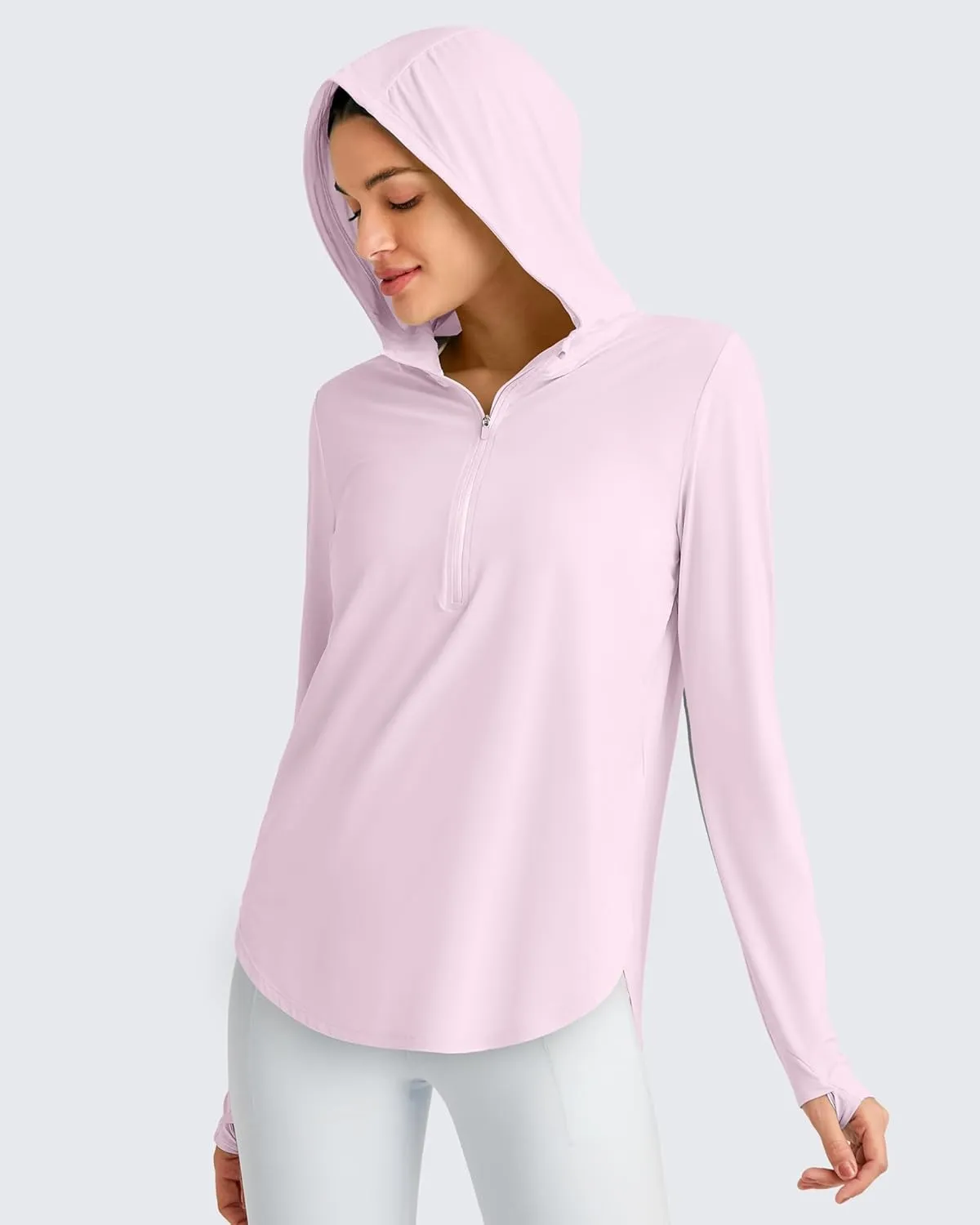 G4Free Lightbreeze Womens UPF 50  Sun Shirts with Hoodie Long Sleeve Workout Tops Half Zip Rash Guard Hiking Fishing