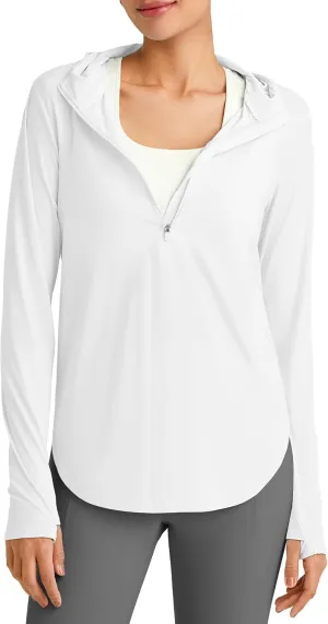 G4Free Lightbreeze Womens UPF 50  Sun Shirts with Hoodie Long Sleeve Workout Tops Half Zip Rash Guard Hiking Fishing