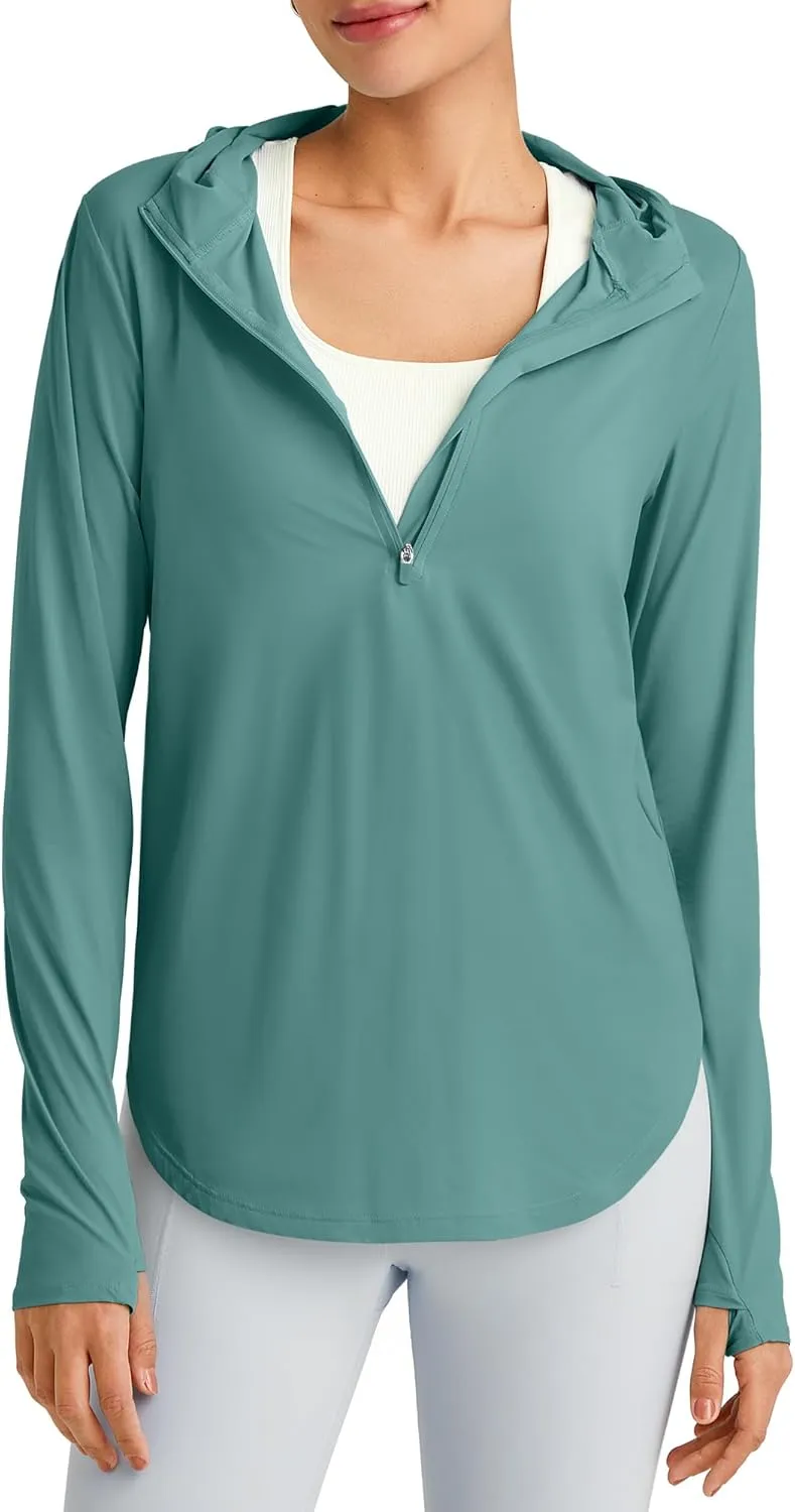 G4Free Lightbreeze Womens UPF 50  Sun Shirts with Hoodie Long Sleeve Workout Tops Half Zip Rash Guard Hiking Fishing
