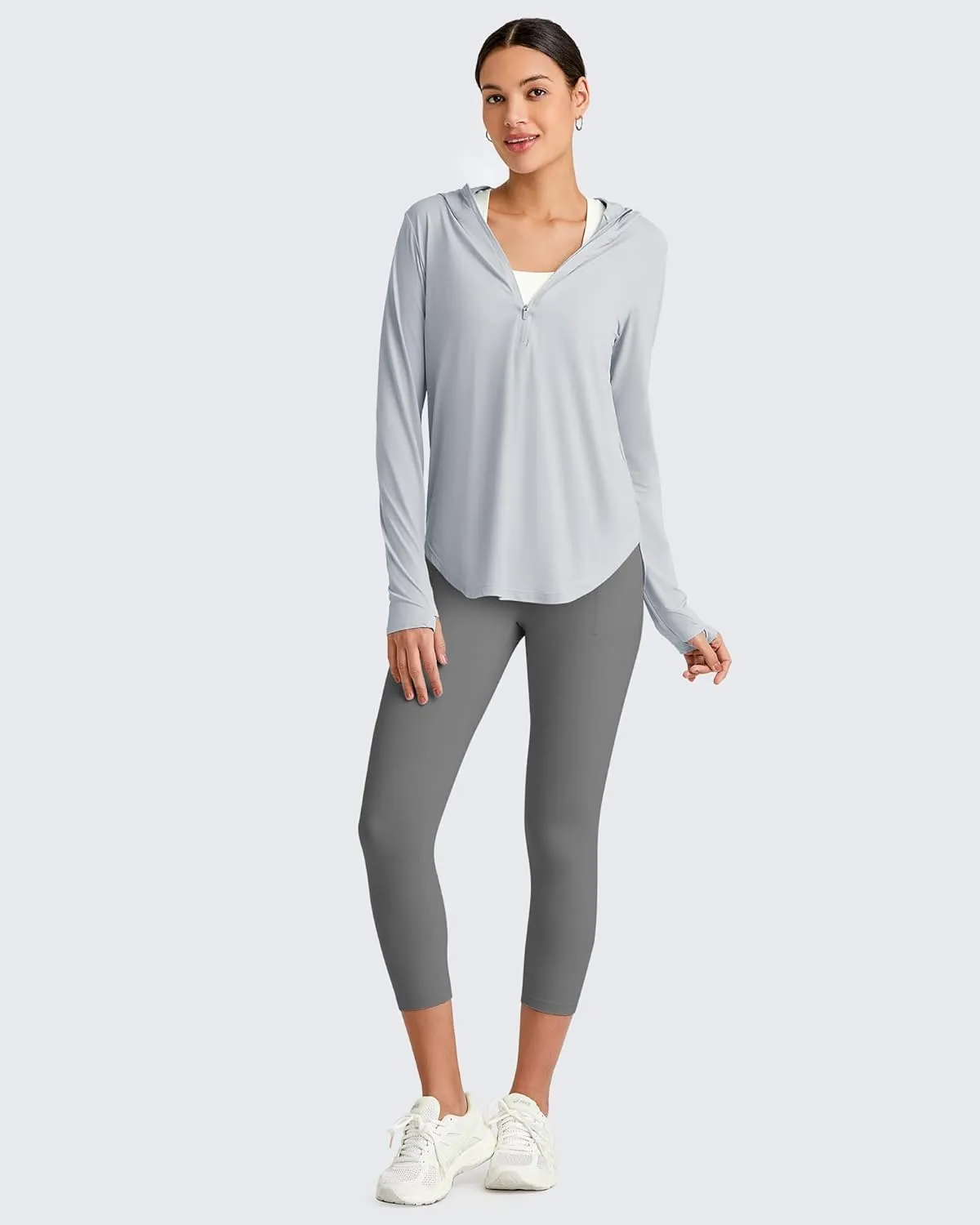 G4Free Lightbreeze Womens UPF 50  Sun Shirts with Hoodie Long Sleeve Workout Tops Half Zip Rash Guard Hiking Fishing