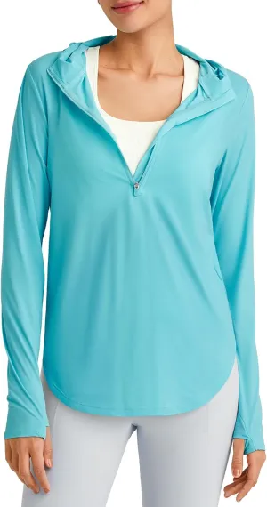 G4Free Lightbreeze Womens UPF 50  Sun Shirts with Hoodie Long Sleeve Workout Tops Half Zip Rash Guard Hiking Fishing