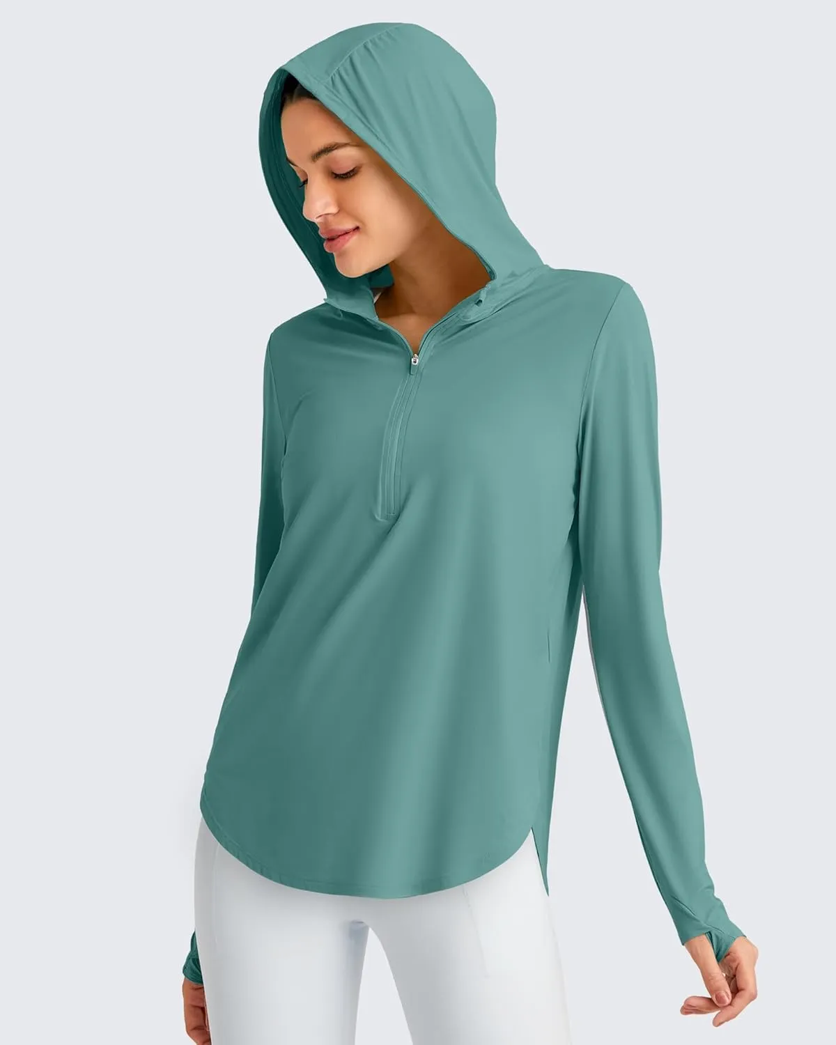 G4Free Lightbreeze Womens UPF 50  Sun Shirts with Hoodie Long Sleeve Workout Tops Half Zip Rash Guard Hiking Fishing