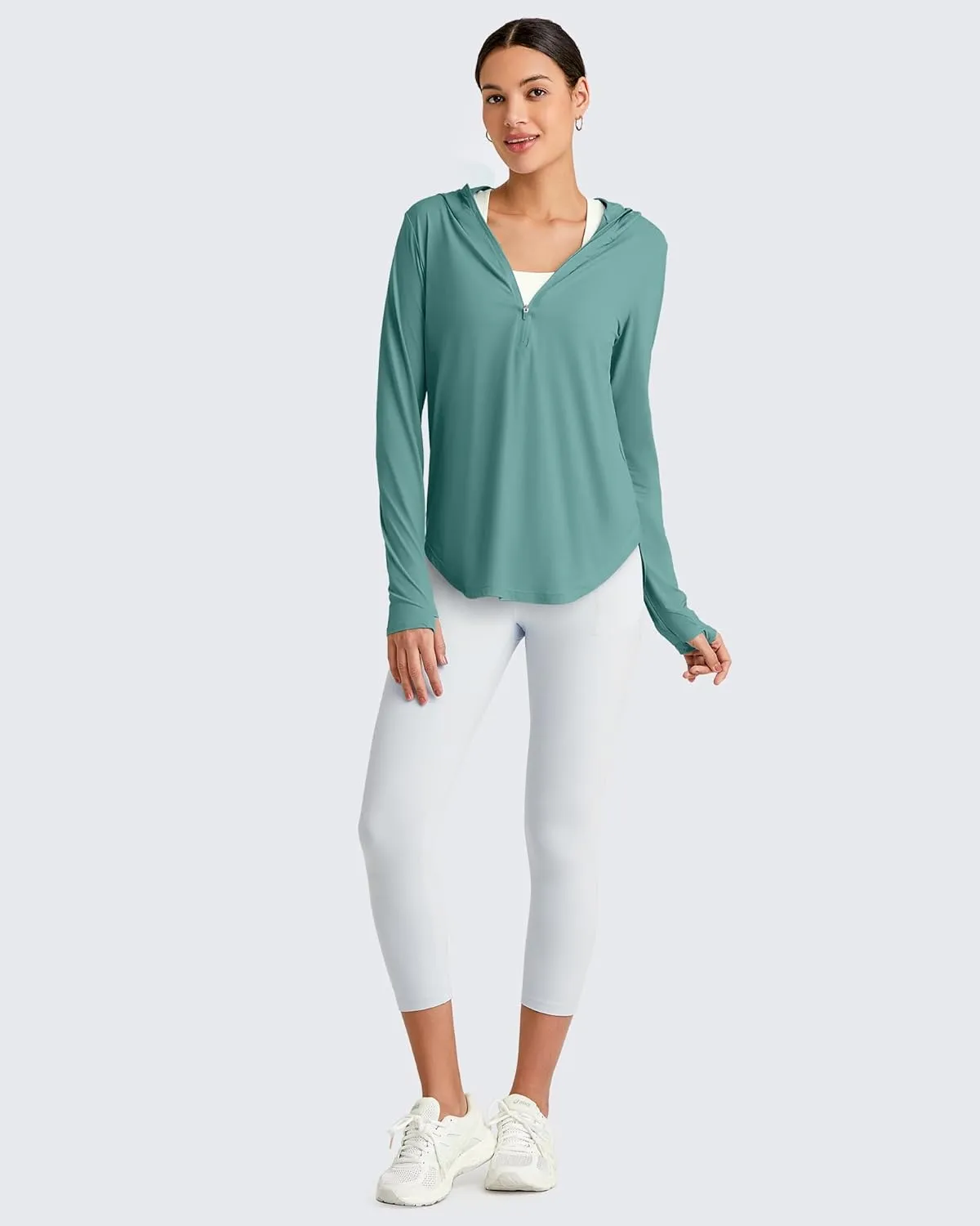 G4Free Lightbreeze Womens UPF 50  Sun Shirts with Hoodie Long Sleeve Workout Tops Half Zip Rash Guard Hiking Fishing