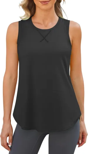 G4Free Lightweight Racerback Workout Tank Tops for Women High Neck Athletic Long Tanks Fast Dry Sleeveless Running Shirts