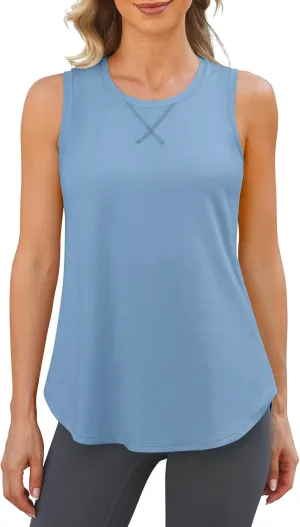 G4Free Lightweight Racerback Workout Tank Tops for Women High Neck Athletic Long Tanks Fast Dry Sleeveless Running Shirts