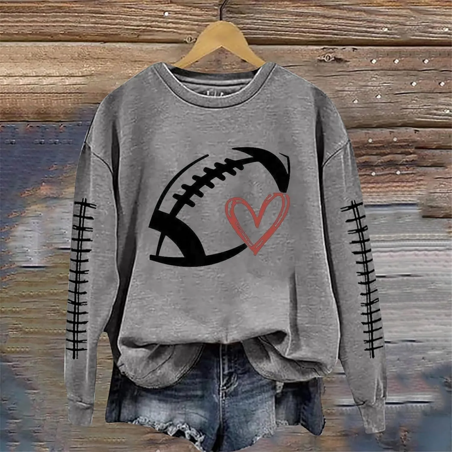 Game Day Sweatshirts for Women 2024 Fall Football Fan Hoodie Cute Funny Printed Sweaters Long Sleeve Crewneck Outwear