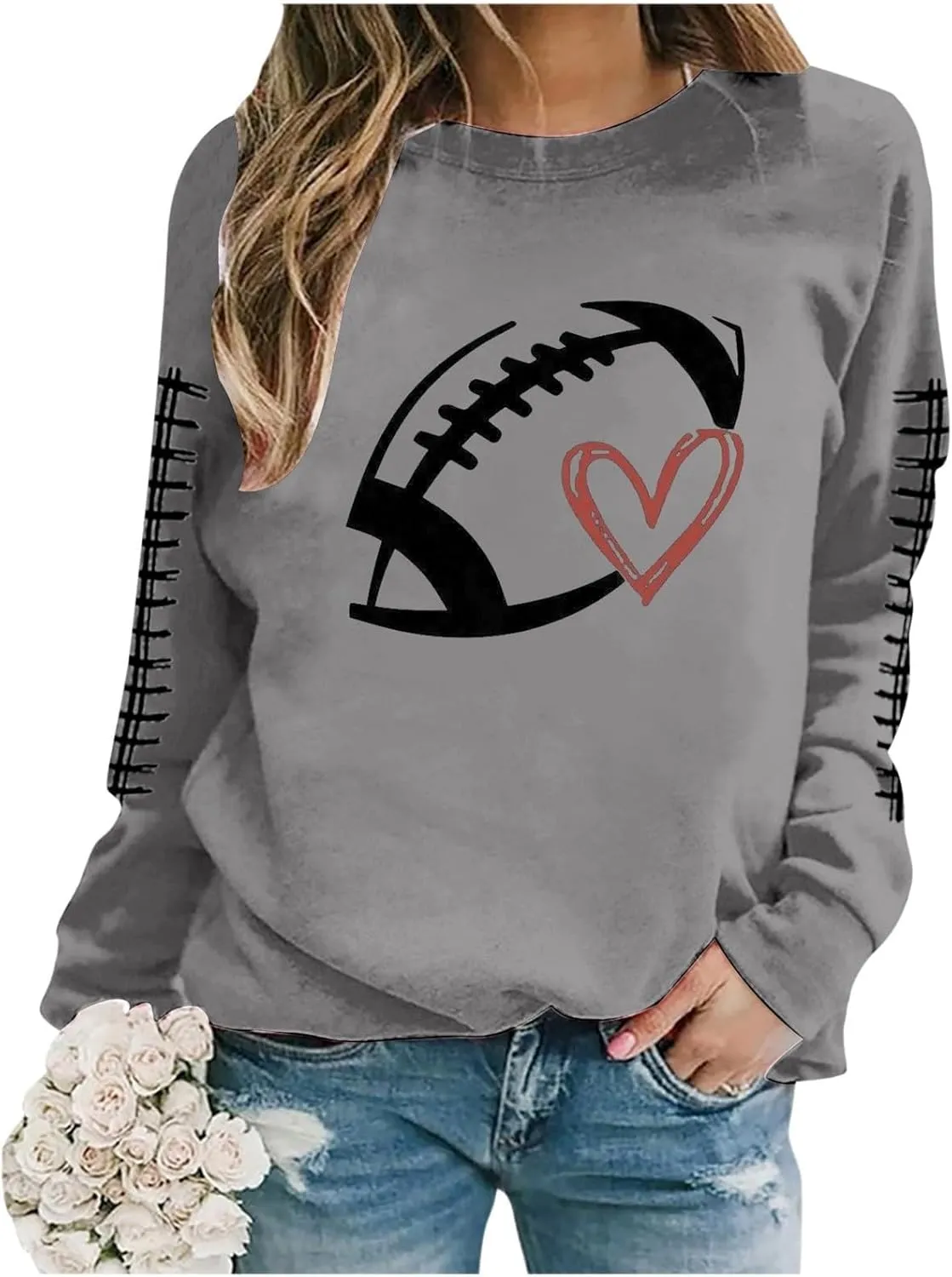 Game Day Sweatshirts for Women 2024 Fall Football Fan Hoodie Cute Funny Printed Sweaters Long Sleeve Crewneck Outwear