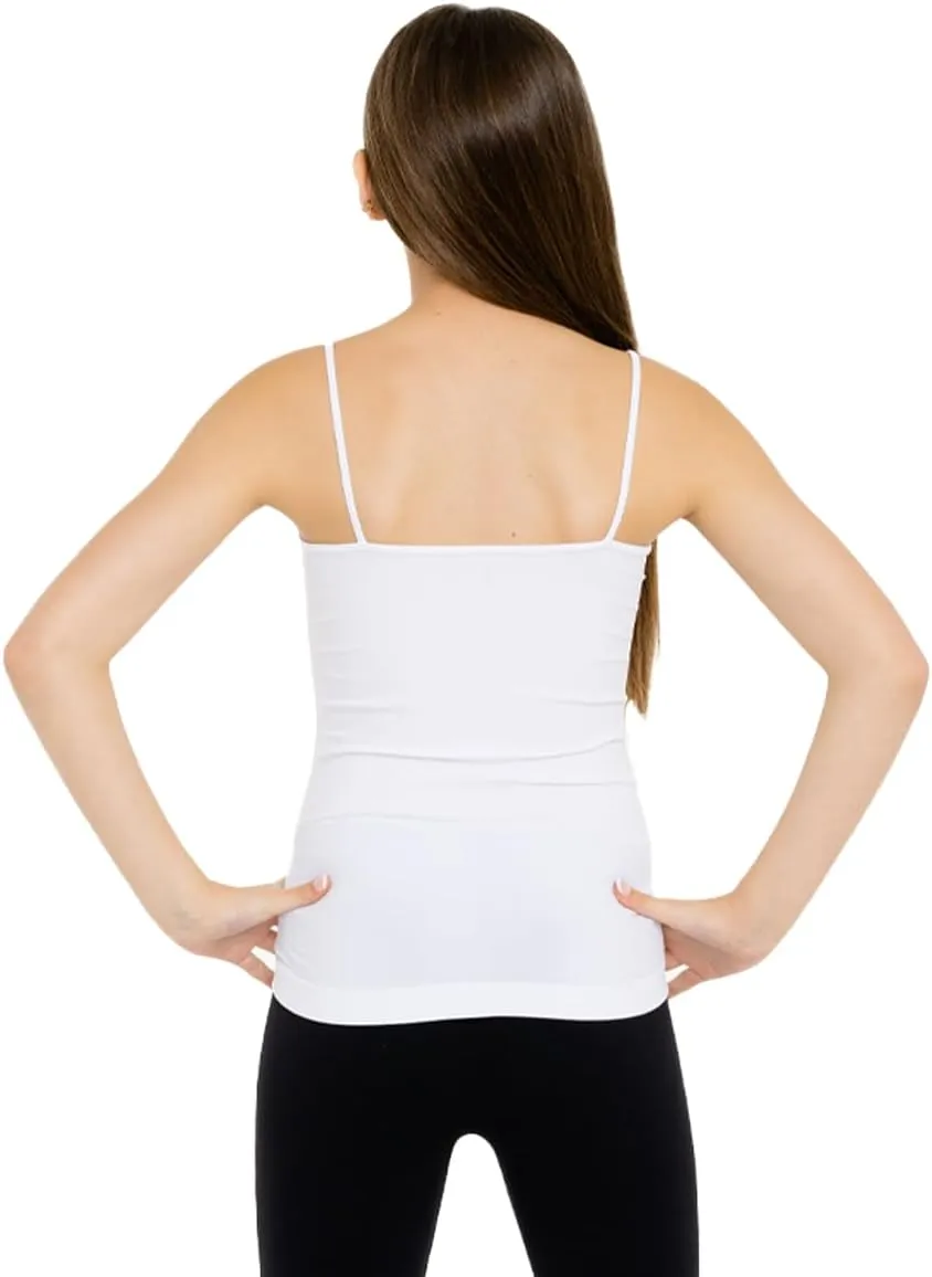 Girls Full Sleeveless Camisole Tank Tops  Stretch Undershirts Comfortable Camis (One Size Fits Ages 10-14)
