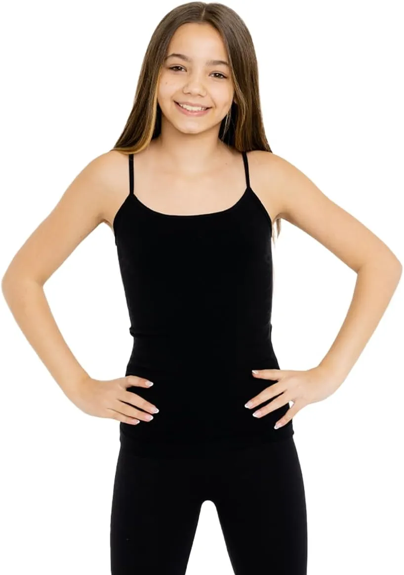 Girls Full Sleeveless Camisole Tank Tops  Stretch Undershirts Comfortable Camis (One Size Fits Ages 10-14)