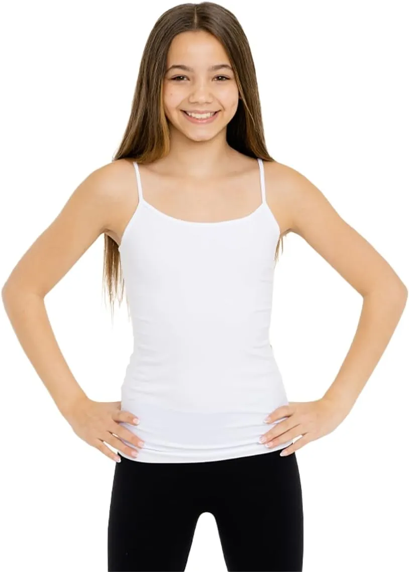 Girls Full Sleeveless Camisole Tank Tops  Stretch Undershirts Comfortable Camis (One Size Fits Ages 10-14)