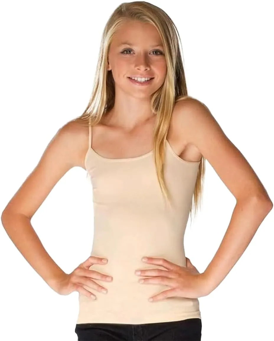 Girls Full Sleeveless Camisole Tank Tops  Stretch Undershirts Comfortable Camis (One Size Fits Ages 10-14)