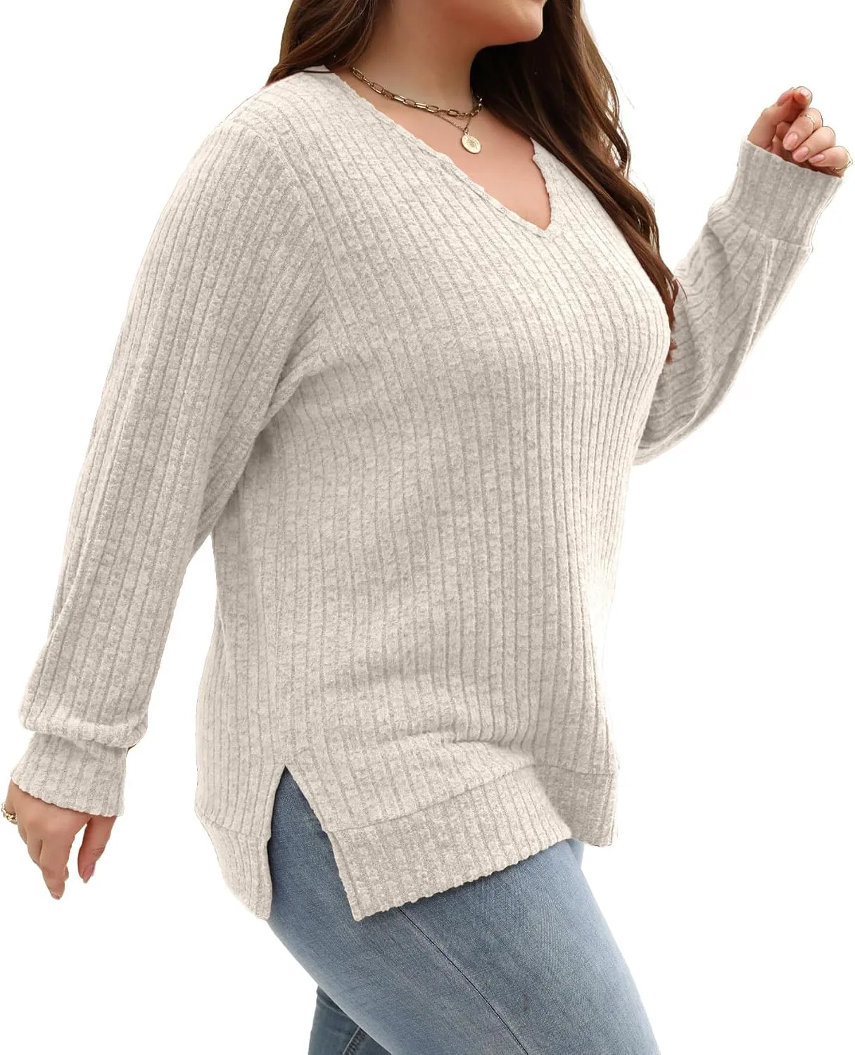 Gloria&Sarah Women's Casual Long Sleeve V Neck Lightweight Knitted Sweaters Loose Fit Plus Size Tunic Tops L-4XL