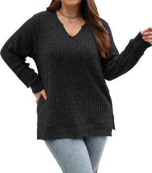 Gloria&Sarah Women's Casual Long Sleeve V Neck Lightweight Knitted Sweaters Loose Fit Plus Size Tunic Tops L-4XL