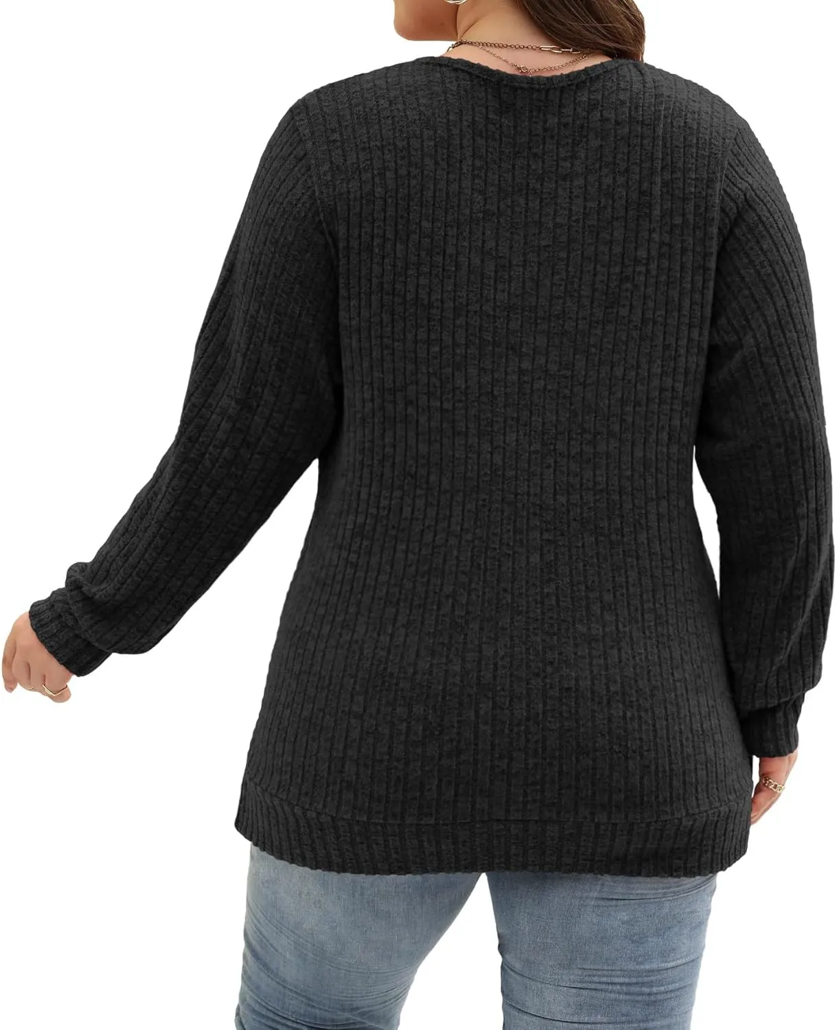 Gloria&Sarah Women's Casual Long Sleeve V Neck Lightweight Knitted Sweaters Loose Fit Plus Size Tunic Tops L-4XL