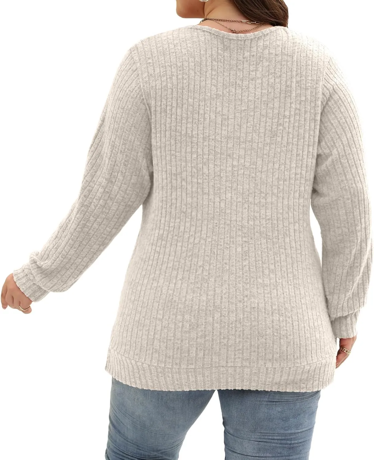 Gloria&Sarah Women's Casual Long Sleeve V Neck Lightweight Knitted Sweaters Loose Fit Plus Size Tunic Tops L-4XL