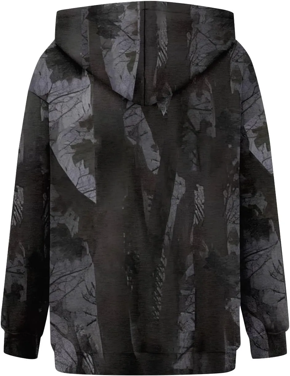 GOFULY Camo Hoodie Womens Fall Oversized Sweatshirt Maple Leaf Print Drawstring Trendy Camo Shirt Clothes With Pockets