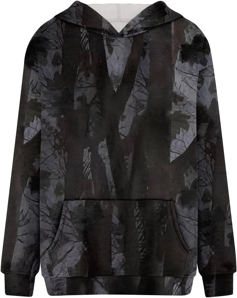 GOFULY Camo Hoodie Womens Fall Oversized Sweatshirt Maple Leaf Print Drawstring Trendy Camo Shirt Clothes With Pockets