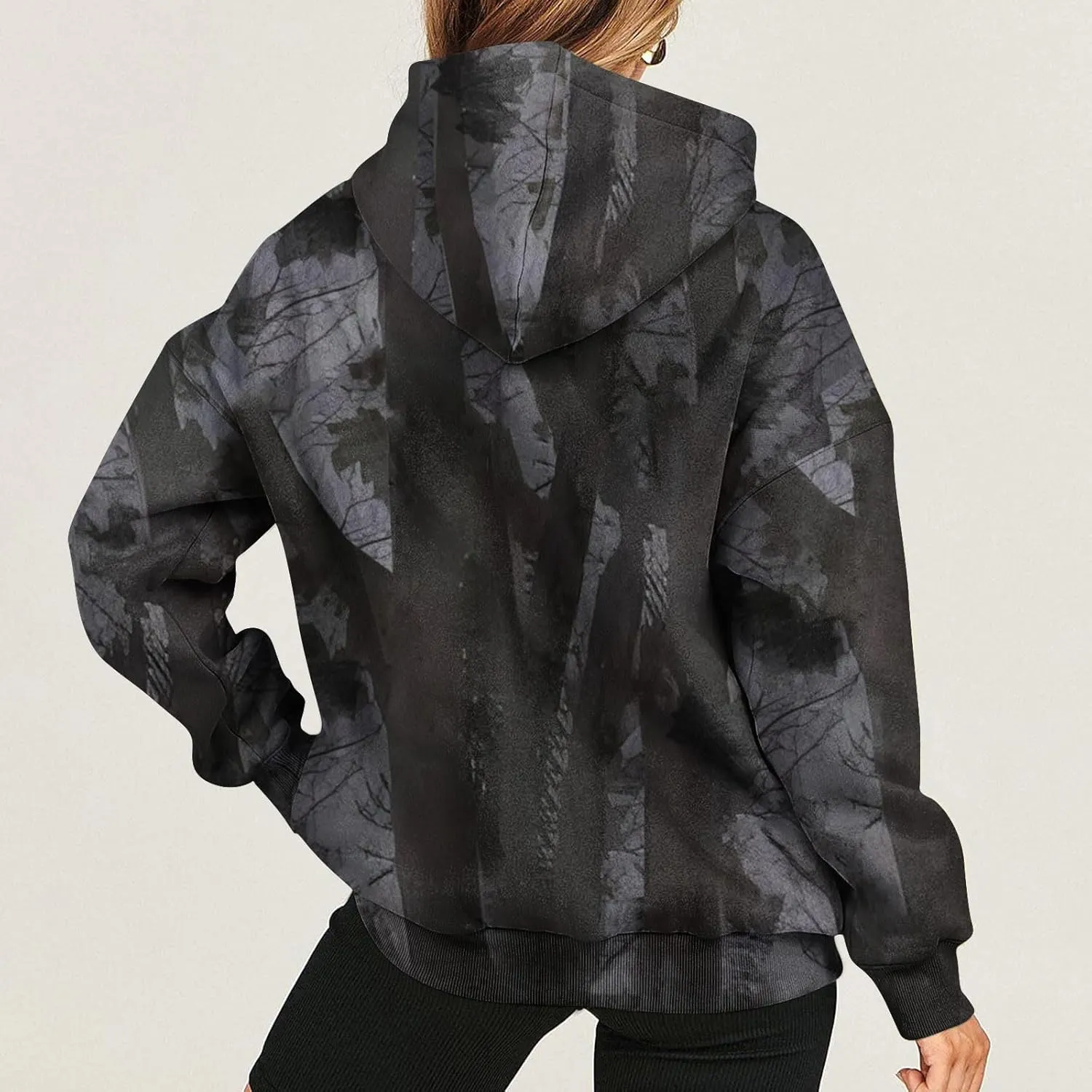 GOFULY Camo Hoodie Womens Fall Oversized Sweatshirt Maple Leaf Print Drawstring Trendy Camo Shirt Clothes With Pockets