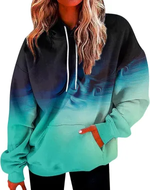 GOFULY Womens Gradient Color Fall Pullover Hoodie - Lightweight Sweatshirt With Drawstring