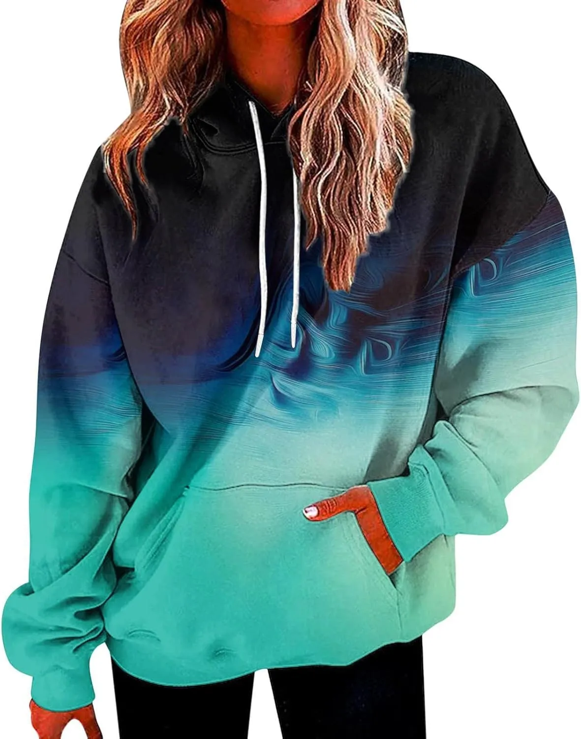 GOFULY Womens Gradient Color Fall Pullover Hoodie - Lightweight Sweatshirt With Drawstring