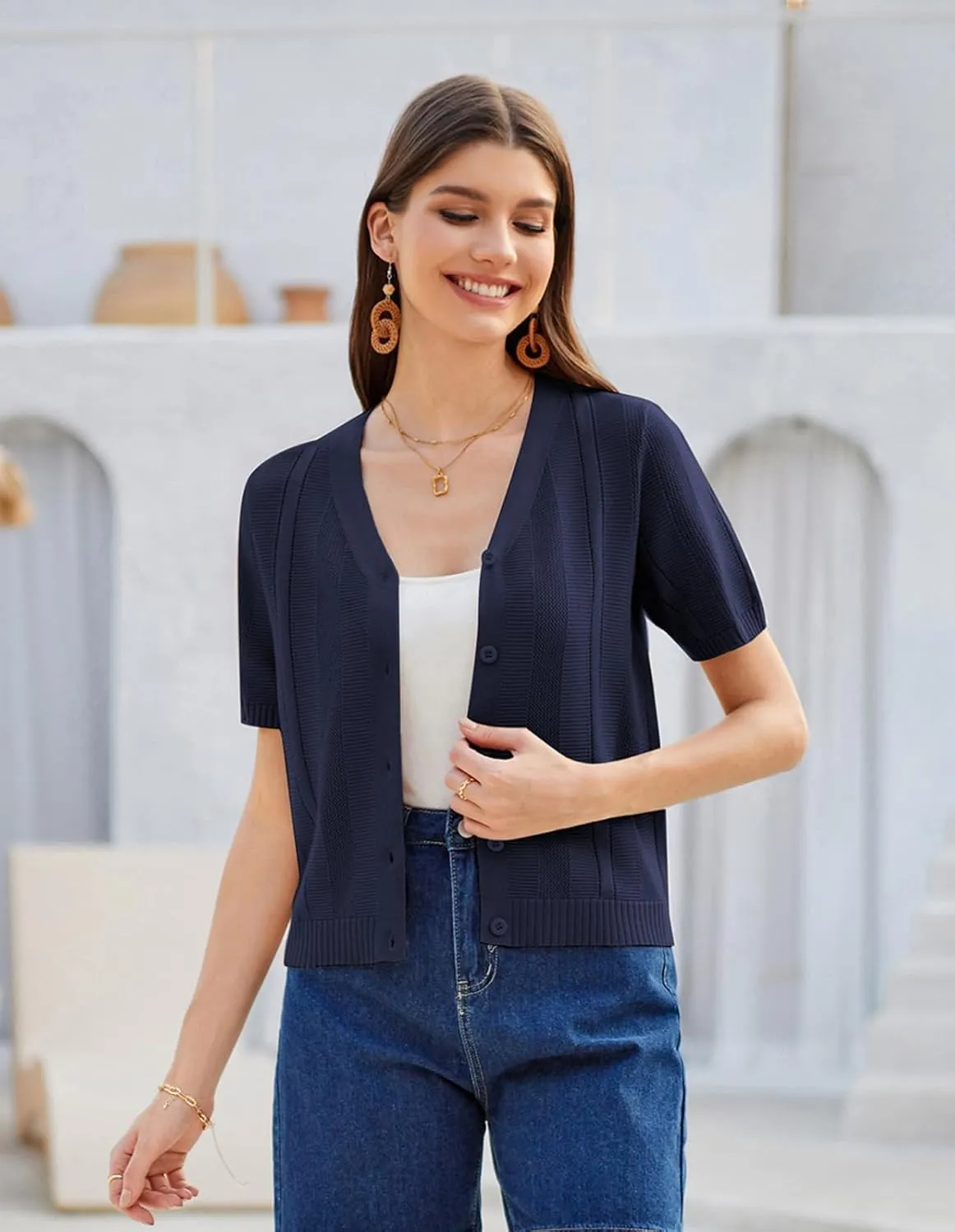 GRACE KARIN Women Short Sleeve Cropped Cardigan Crochet Knit Lightweight Button Down V Neck Bolero Sweater Top 2025