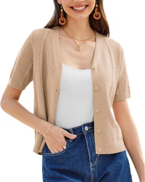 GRACE KARIN Women Short Sleeve Cropped Cardigan Crochet Knit Lightweight Button Down V Neck Bolero Sweater Top 2025