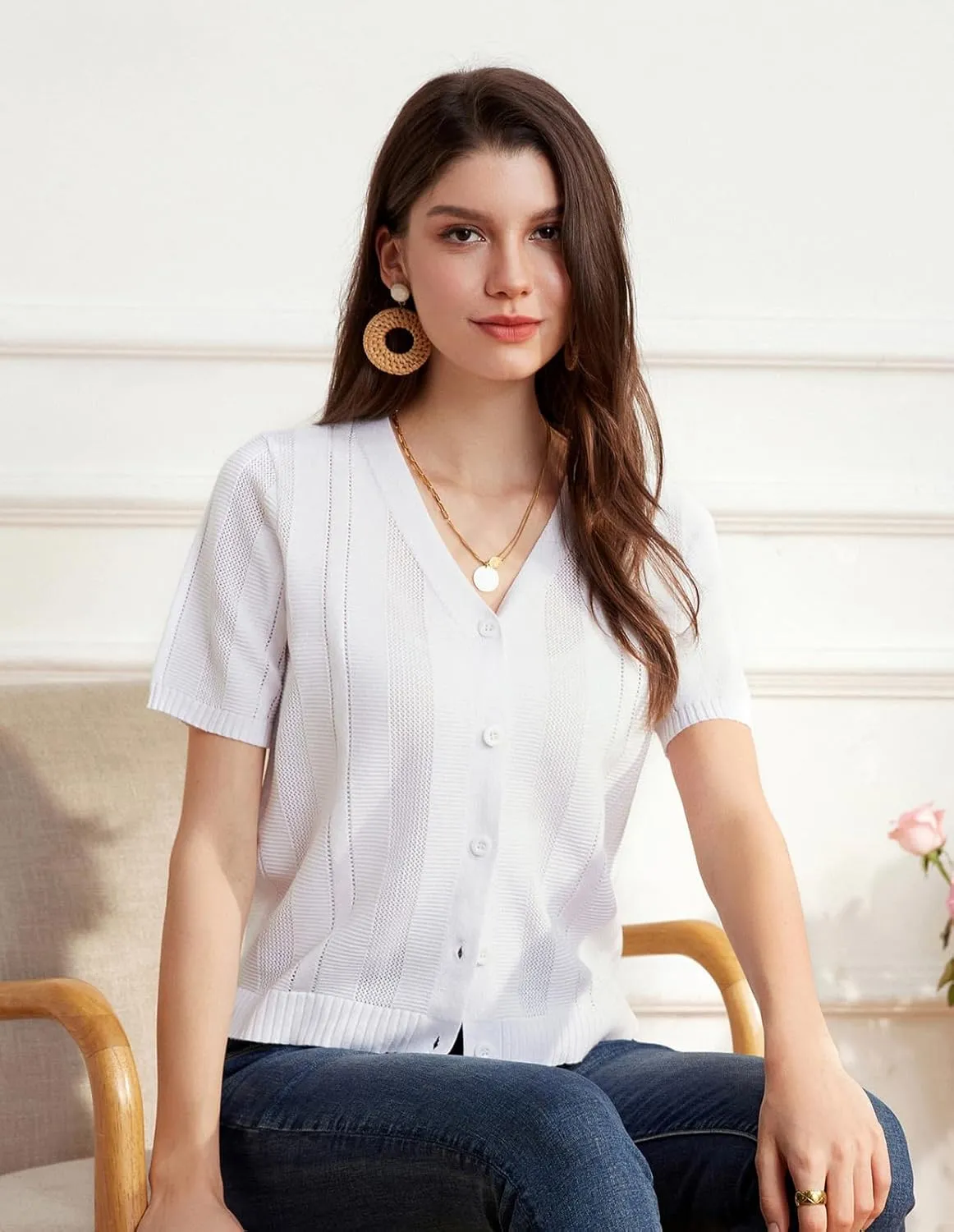 GRACE KARIN Women Short Sleeve Cropped Cardigan Crochet Knit Lightweight Button Down V Neck Bolero Sweater Top 2025