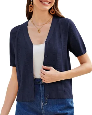 GRACE KARIN Women Short Sleeve Cropped Cardigan Crochet Knit Lightweight Button Down V Neck Bolero Sweater Top 2025