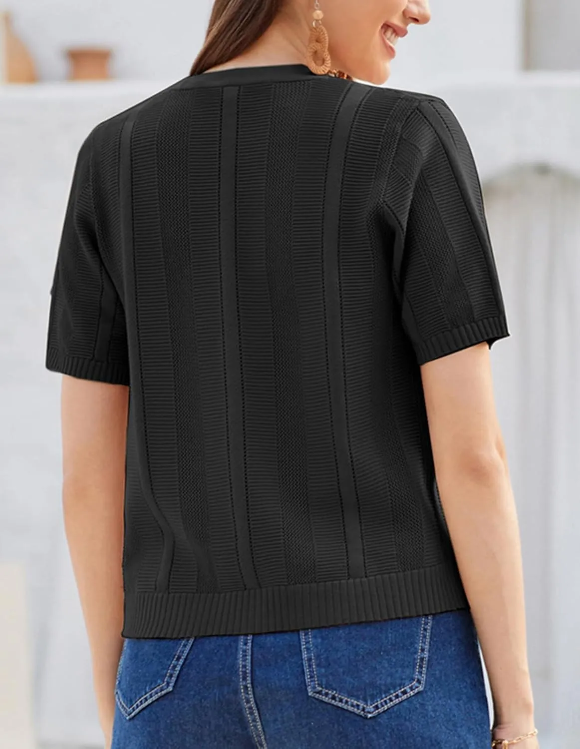 GRACE KARIN Women Short Sleeve Cropped Cardigan Crochet Knit Lightweight Button Down V Neck Bolero Sweater Top 2025
